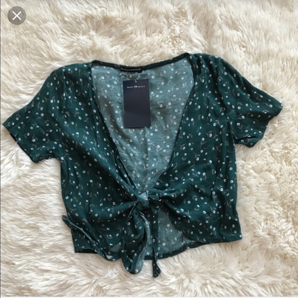 Brandy Melville green floral tie top